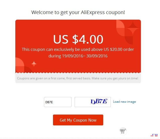 Купон на скидку в 4 доллара от 20 на Aliexpress