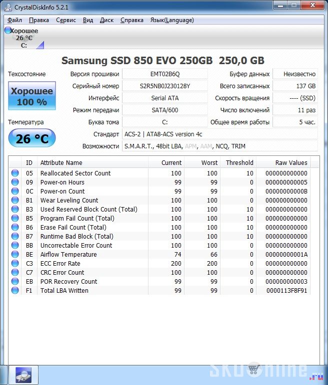 Crystaldiskinfo SSD Samsung 850 EVO